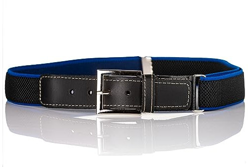 Olata elastischer Kinder-Gürtel mit Schnalle und schwarzen Lederbeschlägen (5-12 Jahre). Schwarz/Königsblau