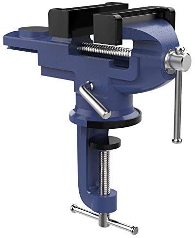 Nuovoware Tornillo de Banco de Trabajo, 70mm Tornillo de Sujeción Pesada Universal de Precisión con 360° Base Giratoria, Abrazadera de Banco para Carpintería Metalurgia Conducto de Corte, Azul