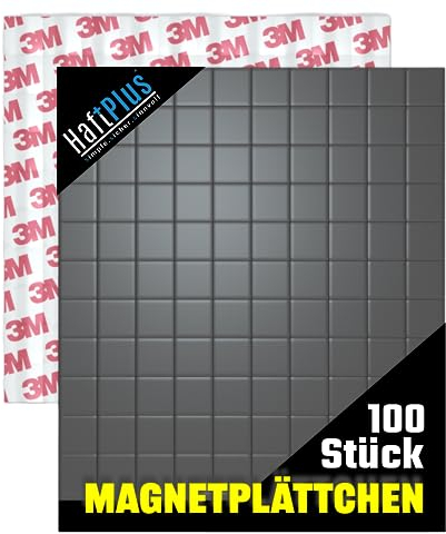 HaftPlus - Magnetplättchen selbstklebend mit 3M Klebekraft - 100x Klebemagnete für Kühlschrank, Tafel, Büro, 10x10mm
