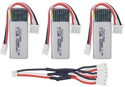 ZYGY 3PCS 7.4V 300mAh Batterie au Lithium avec câble de Conversion 1 pièces 3 en 1 pour WLToys F959 XK DHC-2 A600 A700 A800 A430 pièces de Rechange de Planeur RC