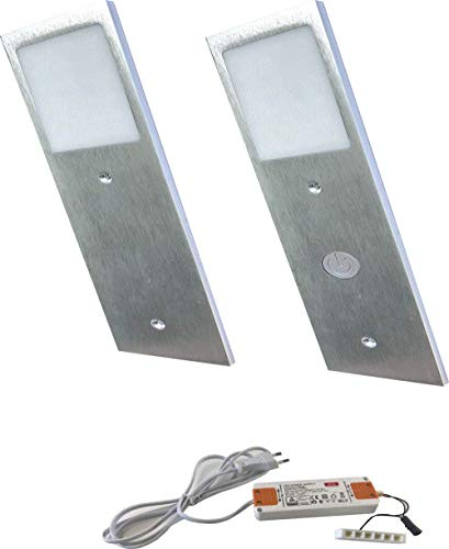 ACCE Super dünn und Aluminium LED Unterbauleuchte Küchen Möbel Leuchte Warmweiß inkl Konverter, ein Strahler mit Zentralschalter (silber warmweiß, 2er Set)