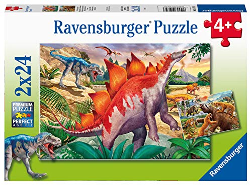 Ravensburger Kinderpuzzle - 05179 Wilde Urzeittiere - Puzzle für Kinder ab 4 Jahren, mit 2x24 Teilen