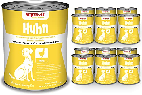 Supravit Nassfutter mit Huhn für Hunde I 12 X 410g schmackhafte Hundefutter Dose I leichtbekömmliches Hundenassfutter I Nassfutter Hund getreidefrei, ohne Zusatzstoffe & Aromen