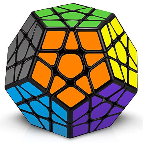 JQGO Megaminx Speed Cube, 3x3 Dodecahedron Speed Cube Magic Cubo mit PVC-Aufkleber für Kinder und Erwachsene, leicht zu drehen und zu glätten, Speedcube (schwarz)