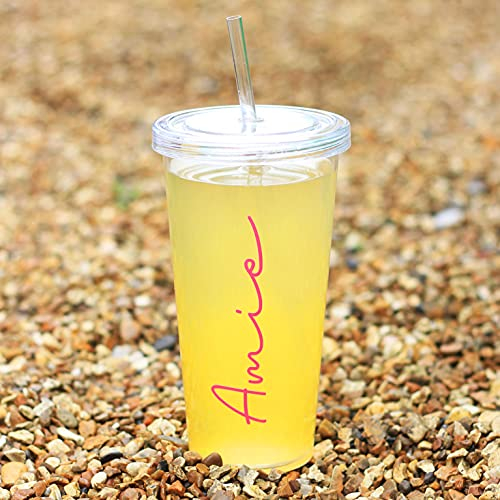 eBuyGB Personalised Cold Cup with Straw, Plastic Smoothie Tumbler, Transparent, 750 ml, Venti Iced Coffee Cup