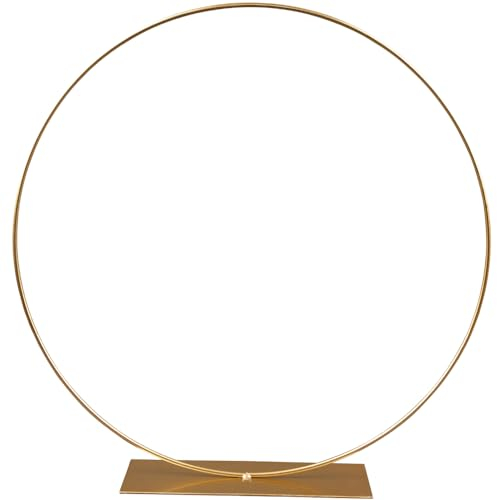 matches21 HOME & HOBBY Großer Metall-Ring gold-farben in 38 cm mit Sockel - Floristik Metall-Reif zum Stellen als stabiler Draht-Ring - Draht-Reif mit Fuß zum Basteln oder Hochzeit Tischdeko