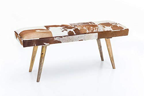 KADIMA DESIGN Sitzbank im Landhausstil mit Ziegenfellüberzug, echtes Leder, Mango Holz, 220 kg Belastbarkeit