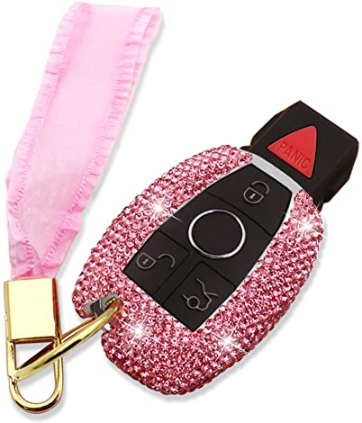 Ornater Schlüsselanhänger Cover Kompatibel mit Mercedes Benz C E S M CLS CLK GLK GLC G Klasse Bling Kristall Strass Diamant Schlüsselhülle, Pink, Model A