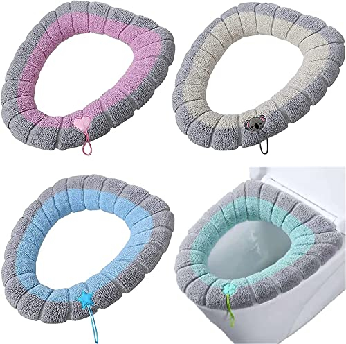 Limeow 4 Stück 42x38cm WC-Sitzwärmer Toilettensitzauflagen Waschbar Tuch Toilettensitzbezug Pad Waschbar Eingebauten Kunststoffring Heraus Fasergewebe für Meisten Toiletten Damen Mamas Altere Menschen