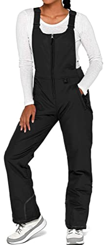 VOUNEDA, Pantaloni da sci donna, pantaloni passeggio,bavaglino da sci isolante donna Salopette neve impermeabile Salopette invernale antivento, termici spessi, da snowboard, Nero, M