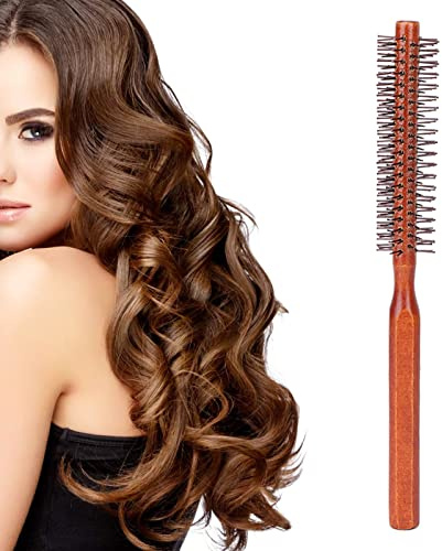 Runde Haarbürste Zum Föhnen mit Weichen Nylonborsten, Hot Curling Rundrollenhaarbürste mit Natürlichem Holzgriff, Unisex Zum Föhnen zu Hause