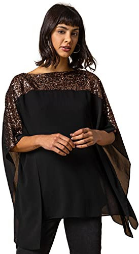 Roman Originals Women Sequin Embellished Chiffon Overlay Top - Ladies Spring Occasion Summer Holiday Asymmetric Hem Comfy Round Neckline Vacation Tops - Bronze - Size 10