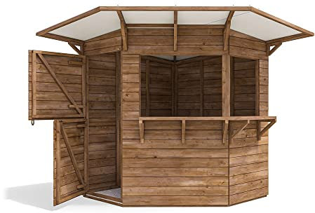 Dunster House Pressure Treated Garden Bar, 2.4m x 2.4m (8' x 8'), The Corner Hangover III, Fully Loaded Outdoor Bar Shed, Stylish & Durable Garden Entertaining