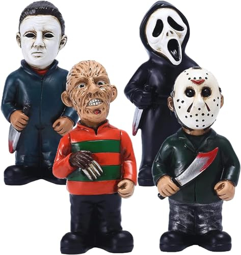 CAFELE Horrorfilm-Gartenzwerge, Michael Myers, Statue, Freddy Jason, Scream, Actionfigur, Outdoor-Halloween-Dekorationen, Sammlerstücke (4 Stück)