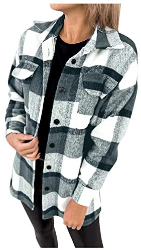 Générique Chemisier à Carreaux Chemise Femme Blouse Chic avec Bouton en Flanelle à Manches Longues Retroussée Style de Boyfriend Casual Veste Polaire avec Capuche (X2 Vert, XXL)