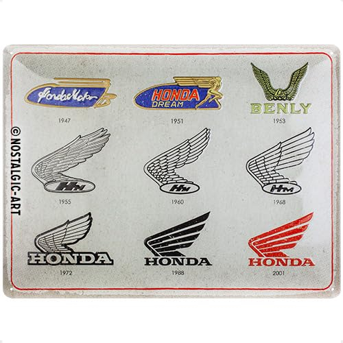 Nostalgic-Art Retro Blechschild, 30 x 40 cm, Honda MC – Logo Evolution – Geschenk-Idee für Honda-Zubehör Fans, Original Lizenzprodukt (OLP), aus Metall, Vintage Design, Blechschilder Sprüche