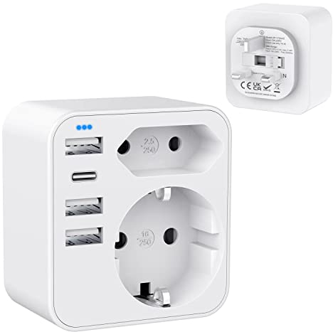 HANYEAL Reiseadapter UK Adapter England Deutschland Stecker mit 4 USB 3.4A,England Adapter Steckdose,Steckdosenadapter Typ G für England Irland UK,Dubai,Malediven