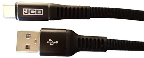 JCB Heavy Duty Mobile phone charger charging cable lead USB-C Black Rugged 2M