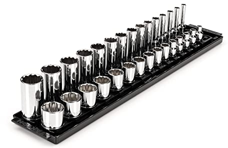 TEKTON 3/8 Inch Drive 12-Point Socket Set with Rails, 30-Piece (1/4-1 in.) | SHD91210