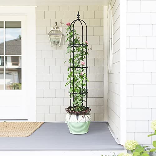 ATR ART TO REAL Obeliscos de jardín para plantas trepadoras de metal, enrejado de diseño sin tornillos para plantas trepadoras para pepino, marco de guisantes dulces, fácil de montar, color negro