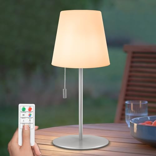 NiceBuy LED Tischlampe Outdoor Dimmbar RGB Farbwechsel Tischleuchte Kabellos USB Aufladbar Mit Fernbedienung Tischlampe Akku Aussen Wasserfest Ip44 FüR Camping Garden Decoration(Silber)