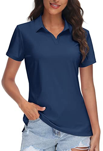 TACVASEN Lady Polo Shirts Moisture Wicking UPF 50+ T-Shirts Short Sleeve Running Top Outdoor Hiking Shirts,Navy Blue,XXL