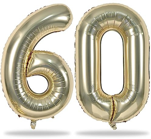 Lingqiang 60th Birthday Balloons Champagne Gold , 40 Inch Giant Foil Number 60 Balloons Self Inflating, Light Gold Digit 6 & 0 Helium Balloons 60th Anniversary Party Decorations Supplies