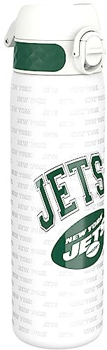 ion8 NFL Jets Leichte Edelstahl-Wasserflasche, 600 ml/20 oz, nicht isoliert, auslaufsicher, leicht zu öffnen, sicherer Verschluss, spülmaschinenfest, Klappdeckel, passt in Getränkehalter