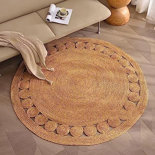 ZYFAB Handgewebt Rund Jute Bodenteppich Geflochten Runde Teppiche für Boho Heimdekoration Wohnzimmer Küche Natürlich Dekoration Fußmatte Teppich,Braun,60CM