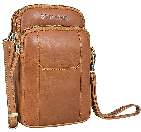 STILORD 'Tertius' Herren Umhängetasche Leder mit 3-in-1 System Männerhandtasche Handytasche zum Umhängen Handgelenktasche Gürteltasche Herren, Farbe:Cognac - braun