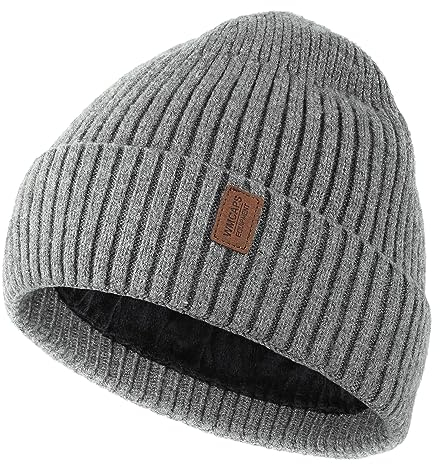 Wmcaps Mütze Herren Winter, Thermo Strickmützen für Herren, Warme Fleece Laufmütze Beanie Damen Herrenmütze Winter, Winddichte Wintermütze Männer Unisex-Mütze (Hellgrau)