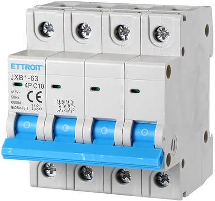 ZOREI Interrupteur magnétothermique automatique, 4P Quadripolaire 220 V et 380 V, pour monophasé et triphasé, occupe 4 modules DIN, disponible 10 A 16 A 20 A 25 A 40 A 63 A (4P 10 A)
