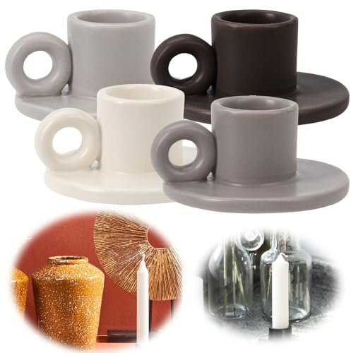 LS-LebenStil 4´er Set Keramik Stabkerzenhalter Griff 7cm Kammer-Leuchter Kerzenständer