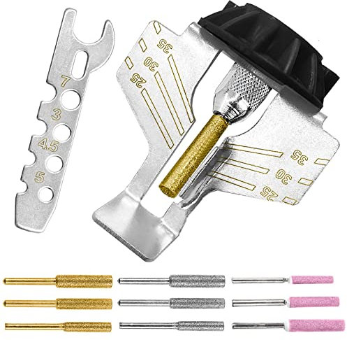 Chainsaw Sharpening Attachment Kit - 20Pcs Chain Saw Blade Teeth Sharpener Set with Angle Guide and Diamond Burr Grinding Stone Files, Hand Power Drilling Tool Accessories for Gardening Lawn Mower