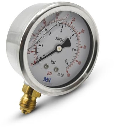 DOJA Barcelona | Wasserdruck Manometer 0-10 Bar | 1/4 Glycerin Manometer | Ø 63mm | Vertikalanschluss | Wasserdruckmanometer | Öldruck Messgerät, Hydraulik Druckmessgerät, Gas Manometer