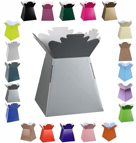 Glänzender lebendiger Blumenstrauß, Blumenkasten/Vase, Transportdisplay, Präsentationsboxen (2, Silber)