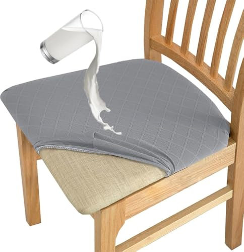 MOLVCE Jacquard Esszimmerstuhl Sitzbezüge 4er Set, TPU Laminiert Wasserdicht Stuhlhussen, Stretch Sitzkissenbezug Abnehmbare und Waschbare, Stuhlbezug für Küchen, Bankette, Hotel, Hellgrau