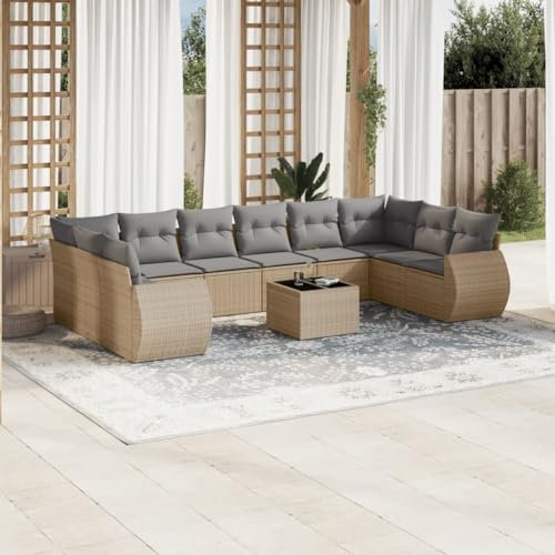 Rantry Gdw Sofa-Set, Sofabett, Wohnzimmer, Gartensofa, modernes Sofaset für den Außenbereich, Gartenmöbel, 11-teiliges Set mit beigefarbenen Kissen aus Polyrattan gdw