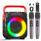 Wowstar Karaoke Maschine mit 2 Kabellose Mikrofone, Tragbare Bluetooth Lautsprecher Box für Erwachsene/Kinder mit Lichteffekte, Unterstützt TF/USB, FM, Rec, AUX in, TWS für Party, Geburtstag (Rot)
