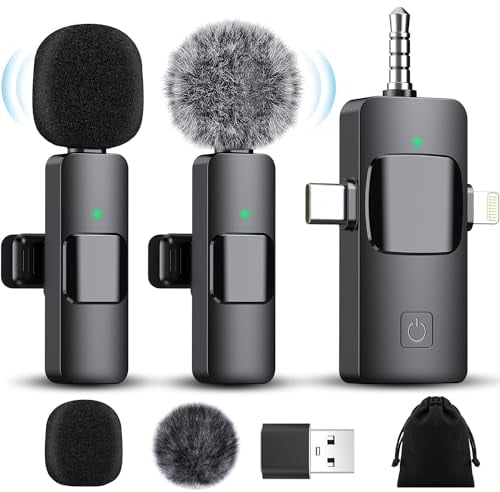 laqula 4 in 1 Drahtlose Lavalier Mikrofone für iPhone, iPad, Android, Kamera, USB-C Mikrofon 2er Pack Rauschunterdrückung kristallklare Aufnahme für Videoaufnahmen, Vlog, YouTube, TikTok, Interview