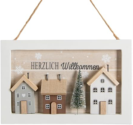Logbuch-Verlag Herzlich Willkommen Türschild Weihnachten aus Holz Holzhäuschen Türschmuck Weihnachtsdekoration Tür 23,5 cm