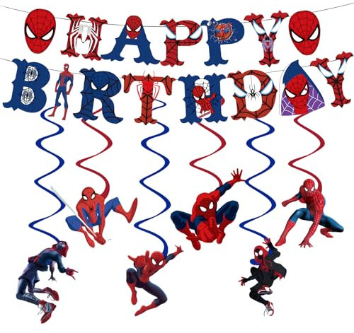 14Pcs Cartoon Man Birthday Decorations,Bunting Garland and Hanging Decoration for Kids Cartoon Man Happy Birthday Banner,Hanging Swirls Theme Birthday Party Decor for Kids Birthday Party