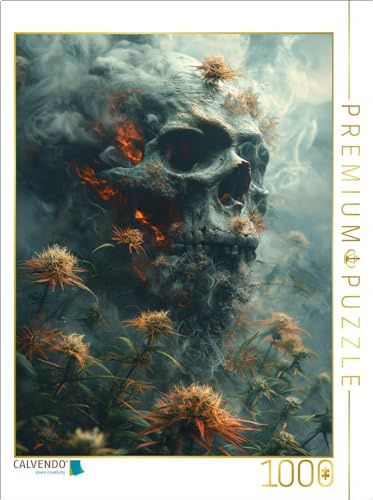 CALVENDO Puzzle Feuer des Lebens: Totenkopf im Rauch der Cannabisblüten | 1000 Teile Lege-Größe 64 x 48 cm Foto-Puzzle für glückliche Stunden