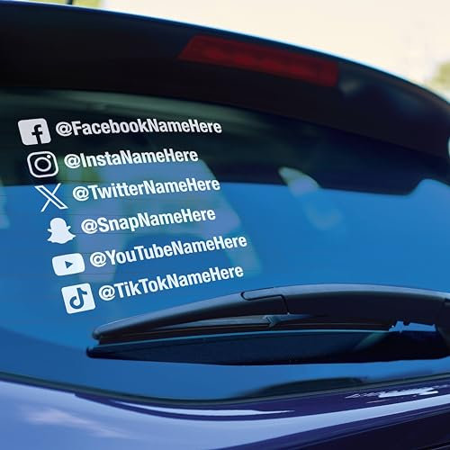 Social Media Tags, personalisierbar, für Autofenster, Vinyl-Aufkleber
