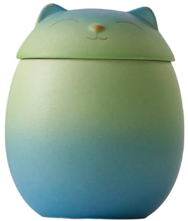 siduytin Large Capacity Ceramic Canisters Cute For Wide Application Ceramics Cat Form Ceramic Tea Jars Cat Shape Storage Jars, blue-green, 150ml