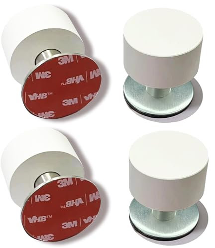 Bkiyougo 4 Pack White Door Stop with Extra Stickers, Self-Adhesive White Rubber Door Protector, Heavy Duty Stainless Steel Body with Sound Dampening Bumper Top for Home & Office Use