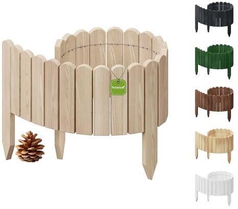 Floranica Rollborder Flexibler Holzzaun 100 x 40 cm Unbehandelt Beeteinfassung Deko für Gartenzaun Rasenkante Umzäunung Gartenzaun für Rasenflächen Hochbeete für Garten