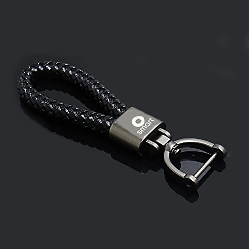 JxbJQQ Auto Schlüssel Ringe, Leder Personalisiert Schlüssel Kette Schlüssel Anhänger Zubehör, Für Smart Fortwo 451 Forfour 453 450,Black