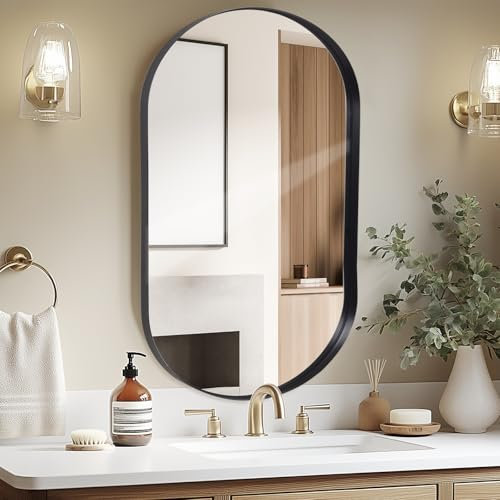 LunaMirror Wandspiegel 55 x 75 cm Oval Schwarz - Modernes Design für Badezimmer, Schlafzimmer, Eingangsbereich, Wohnzimmer, Flur - Dekorativer Badspiegel