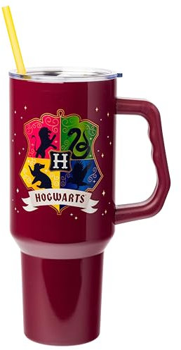 Silver Buffalo Warner Bros Harry Potter Stainless Steel Tumbler with Handle, Fits in Standard Cup Holder, 40 Ounces